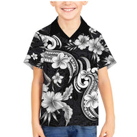 Hawaiian-Polynesian Art Tattoo Family Matching Mermaid Dress and Hawaiian Shirt Hibiscus and Plumeria Grayscale