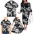 Hawaiian-Polynesian Art Tattoo Family Matching Off The Shoulder Long Sleeve Dress and Hawaiian Shirt Hibiscus and Plumeria Grayscale
