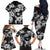 Hawaiian-Polynesian Art Tattoo Family Matching Off The Shoulder Long Sleeve Dress and Hawaiian Shirt Hibiscus and Plumeria Grayscale