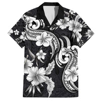 Hawaiian-Polynesian Art Tattoo Family Matching Off The Shoulder Long Sleeve Dress and Hawaiian Shirt Hibiscus and Plumeria Grayscale