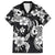Hawaiian-Polynesian Art Tattoo Family Matching Off The Shoulder Long Sleeve Dress and Hawaiian Shirt Hibiscus and Plumeria Grayscale