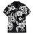 Hawaiian-Polynesian Art Tattoo Family Matching Off The Shoulder Long Sleeve Dress and Hawaiian Shirt Hibiscus and Plumeria Grayscale