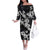Hawaiian-Polynesian Art Tattoo Family Matching Off The Shoulder Long Sleeve Dress and Hawaiian Shirt Hibiscus and Plumeria Grayscale