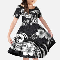 Hawaiian-Polynesian Art Tattoo Family Matching Summer Maxi Dress and Hawaiian Shirt Hibiscus and Plumeria Grayscale