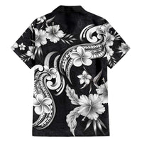 Hawaiian-Polynesian Art Tattoo Family Matching Summer Maxi Dress and Hawaiian Shirt Hibiscus and Plumeria Grayscale