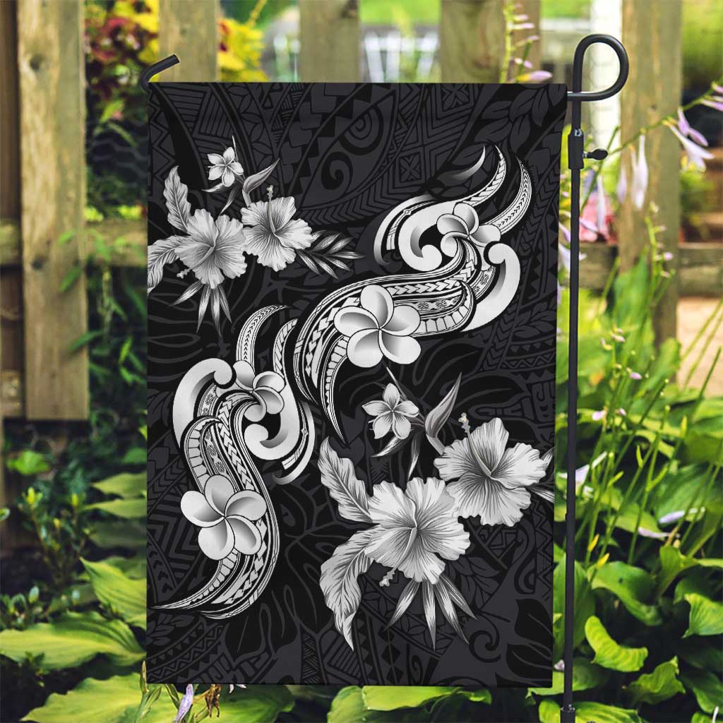 Hawaiian-Polynesian Art Tattoo Garden Flag Hibiscus and Plumeria Grayscale