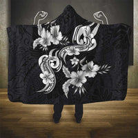 Hawaiian-Polynesian Art Tattoo Hooded Blanket Hibiscus and Plumeria Grayscale