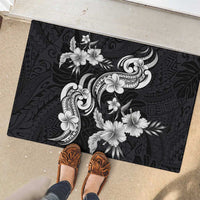 Hawaiian-Polynesian Art Tattoo Rubber Doormat Hibiscus and Plumeria Grayscale