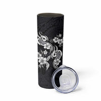 Hawaiian-Polynesian Art Tattoo Skinny Tumbler Hibiscus and Plumeria Grayscale