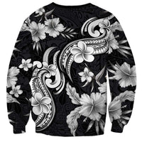 Hawaiian-Polynesian Art Tattoo Sweatshirt Hibiscus and Plumeria Grayscale