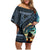 Samoan Siapo Motif and Siva Afi Dance Family Matching Off Shoulder Short Dress and Hawaiian Shirt