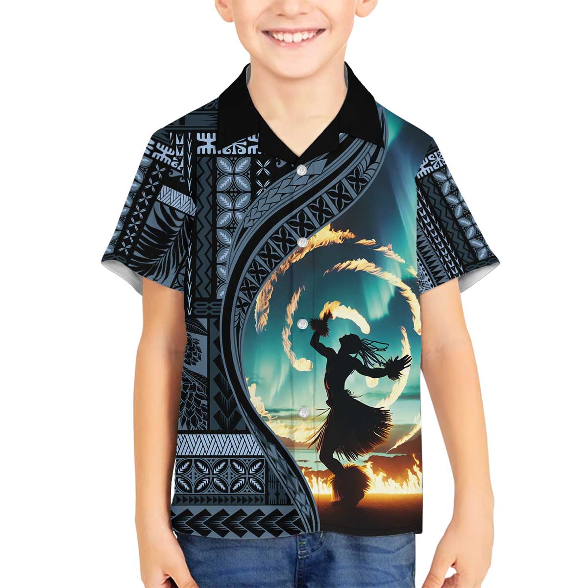 Samoan Siapo Motif and Siva Afi Dance Family Matching Puletasi and Hawaiian Shirt