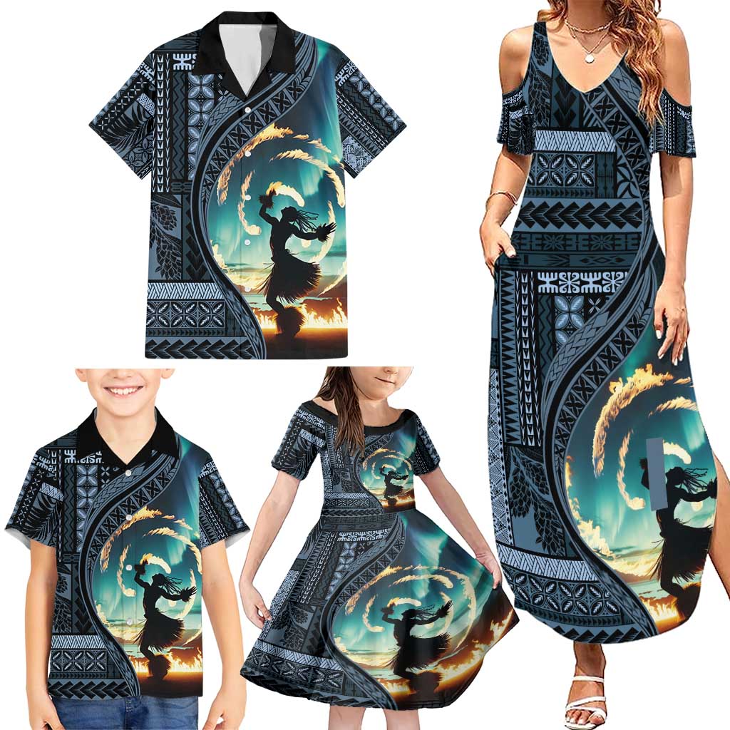 Samoan Siapo Motif and Siva Afi Dance Family Matching Summer Maxi Dress and Hawaiian Shirt