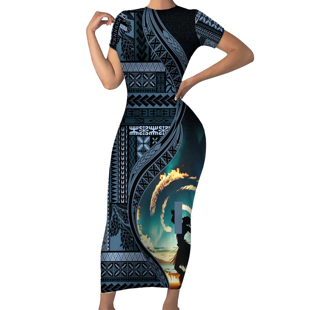 Samoan Siapo Motif and Siva Afi Dance Short Sleeve Bodycon Dress