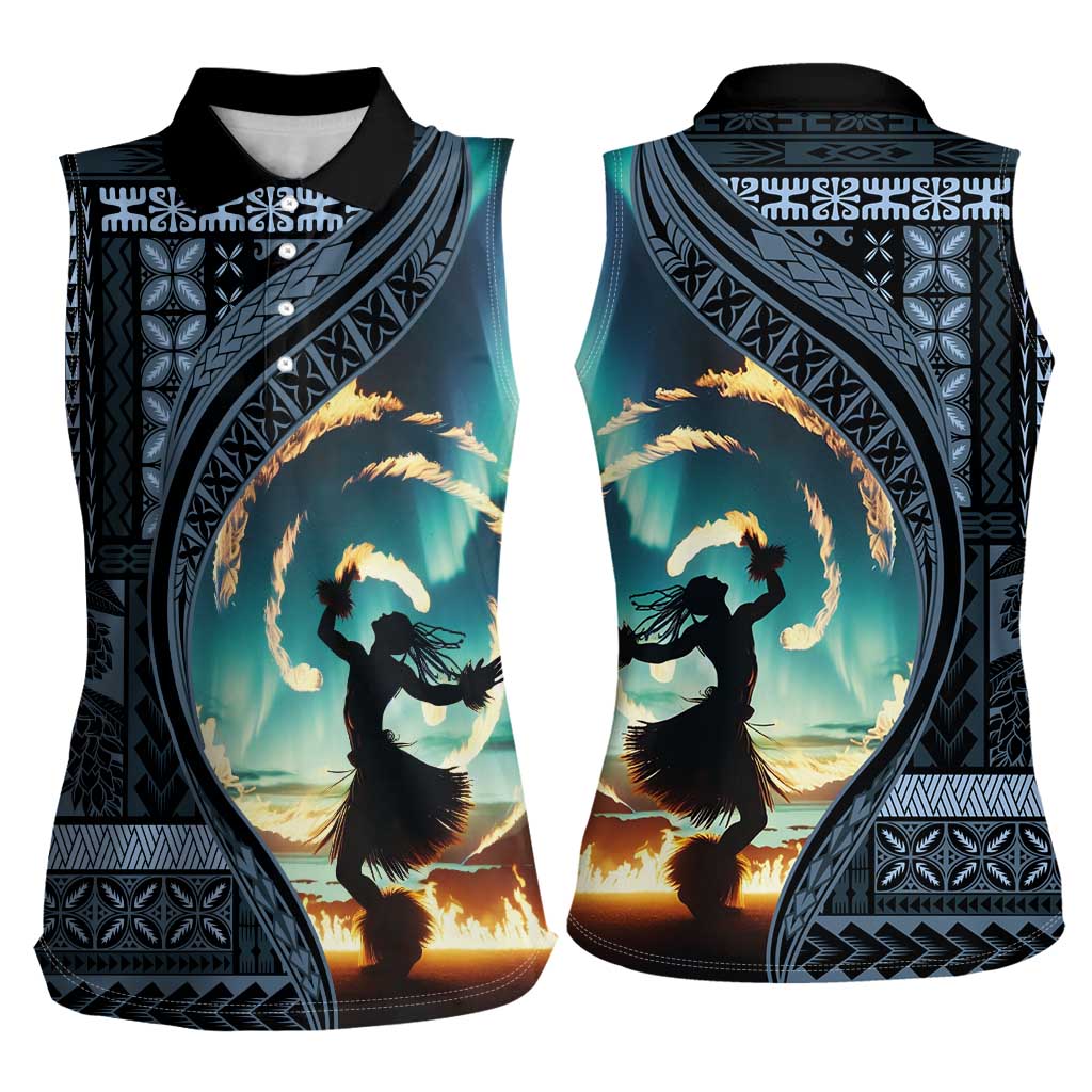 Samoan Siapo Motif and Siva Afi Dance Women Sleeveless Polo Shirt