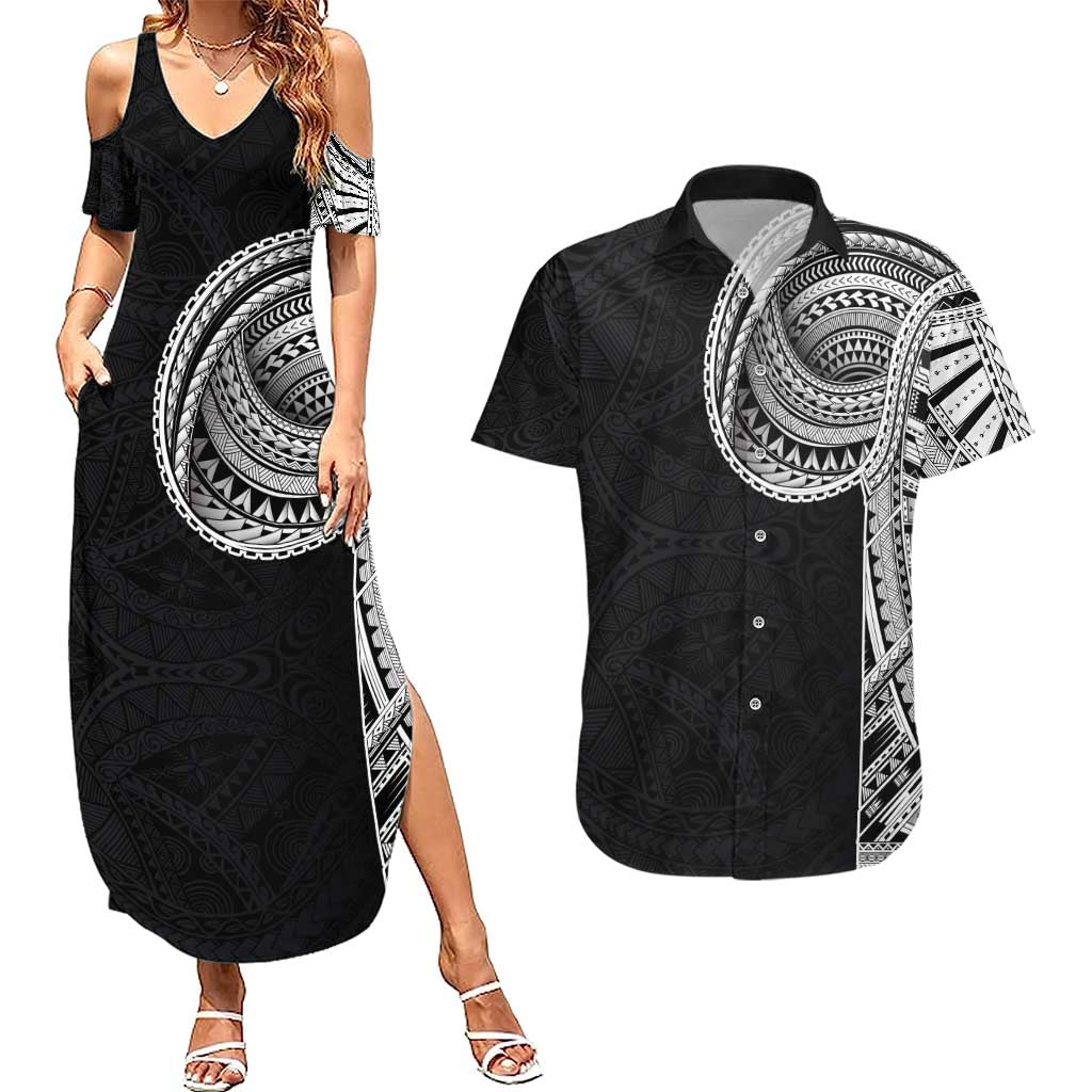 Samoan Art Tattoo Polynesian Pattern Couples Matching Summer Maxi Dress and Hawaiian Shirt