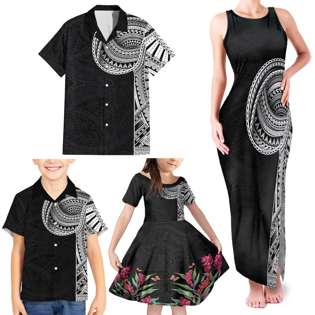 Samoan Art Tattoo Polynesian Pattern Family Matching Tank Maxi Dress and Hawaiian Shirt