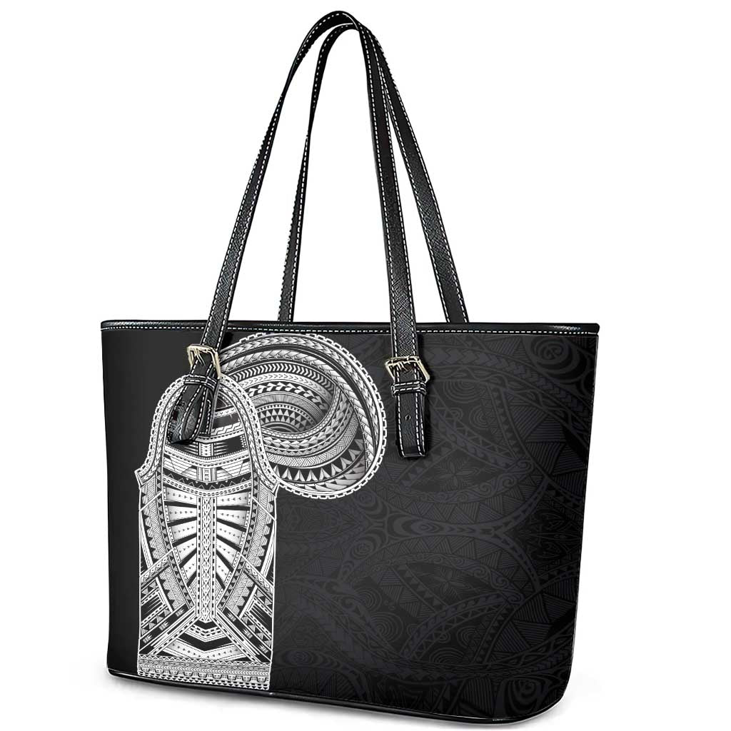 Samoan Art Tattoo Polynesian Pattern Leather Tote Bag