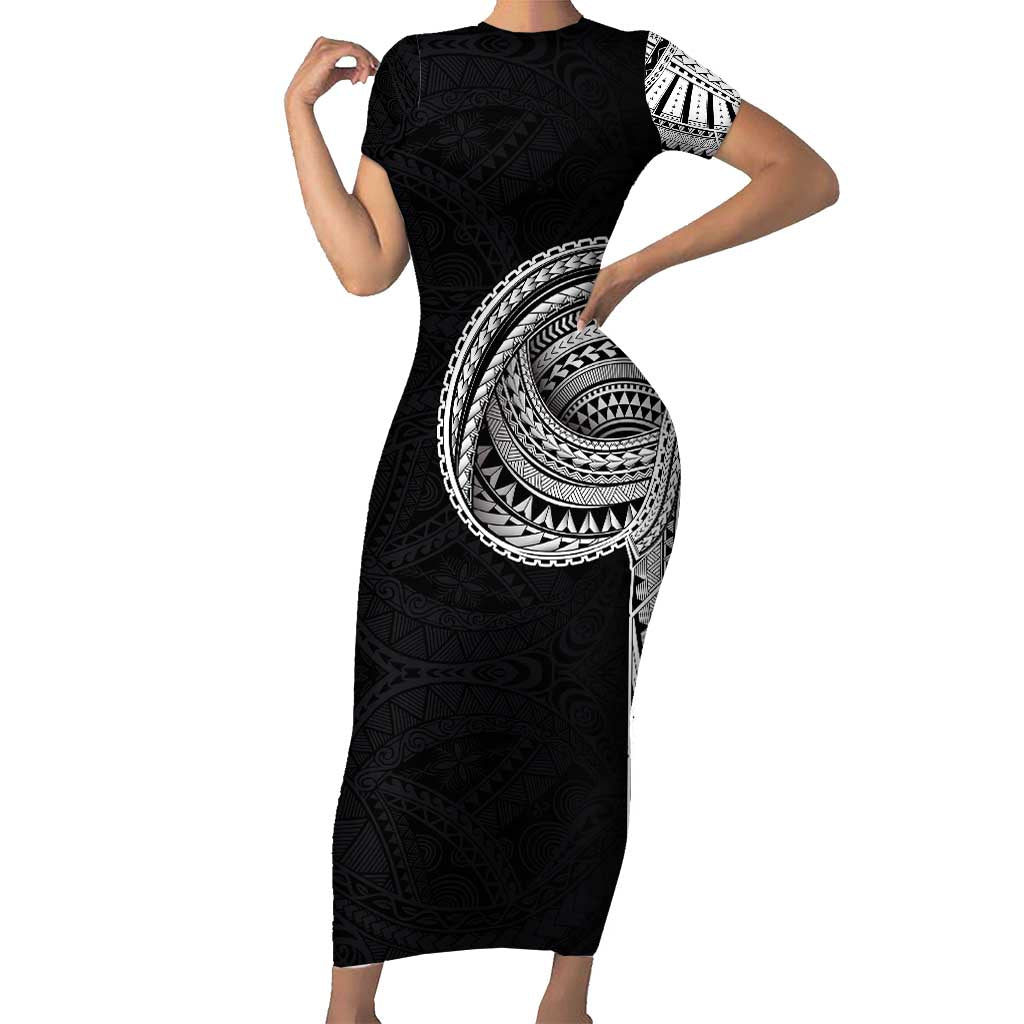 Samoan Art Tattoo Polynesian Pattern Short Sleeve Bodycon Dress