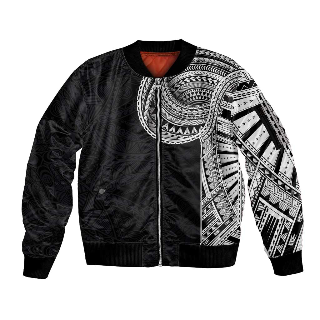 Samoan Art Tattoo Polynesian Pattern Sleeve Zip Bomber Jacket