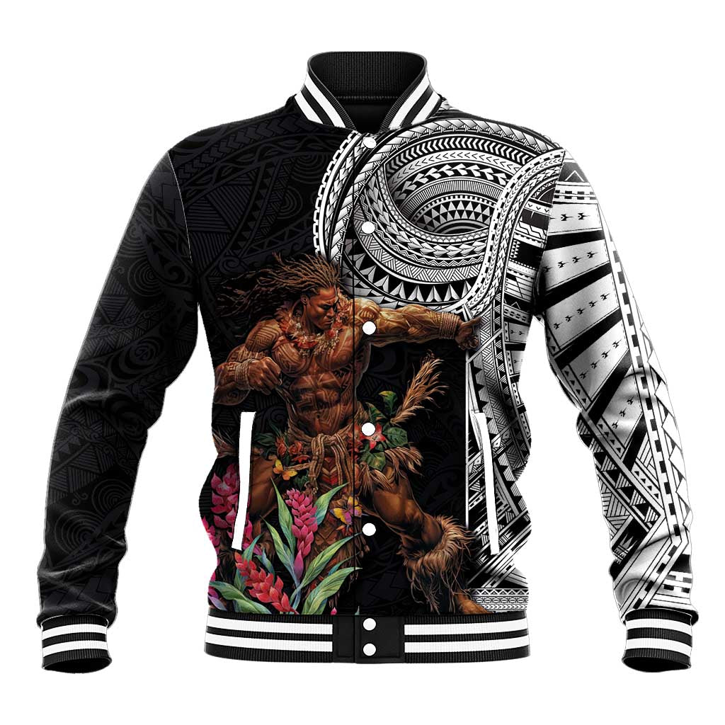 Samoan Warrior Art Tattoo Baseball Jacket Polynesian Pattern and Teuila