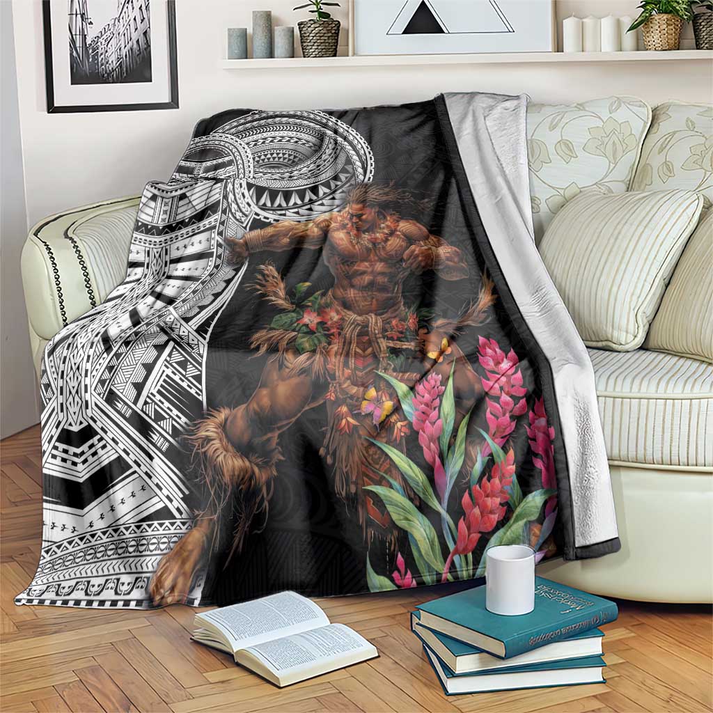 Samoan Warrior Art Tattoo Blanket Polynesian Pattern and Teuila