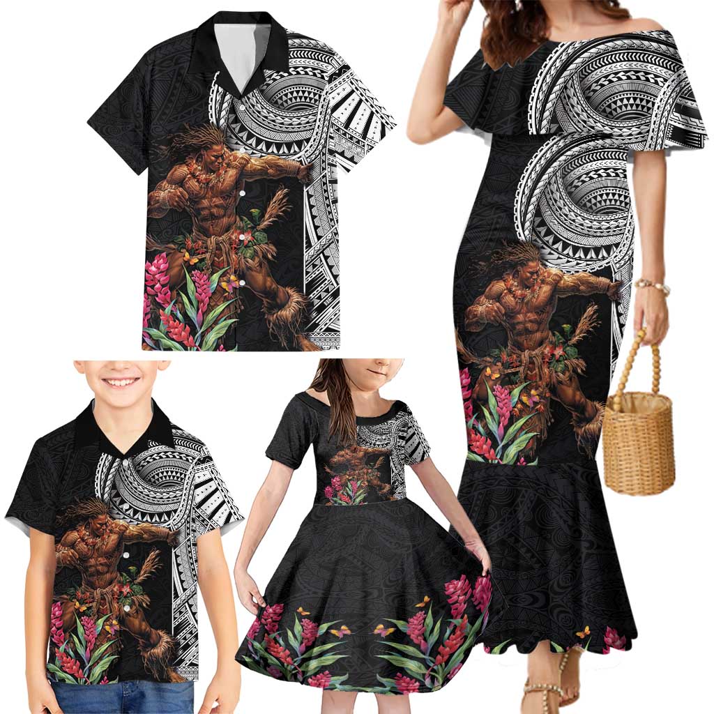 Samoan Warrior Art Tattoo Family Matching Mermaid Dress and Hawaiian Shirt Polynesian Pattern and Teuila