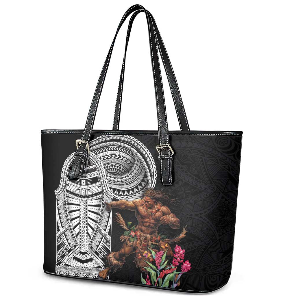 Samoan Warrior Art Tattoo Leather Tote Bag Polynesian Pattern and Teuila
