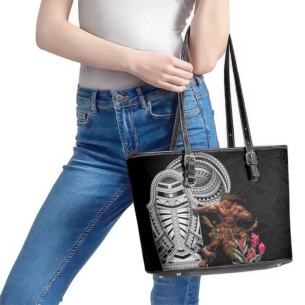 Samoan Warrior Art Tattoo Leather Tote Bag Polynesian Pattern and Teuila