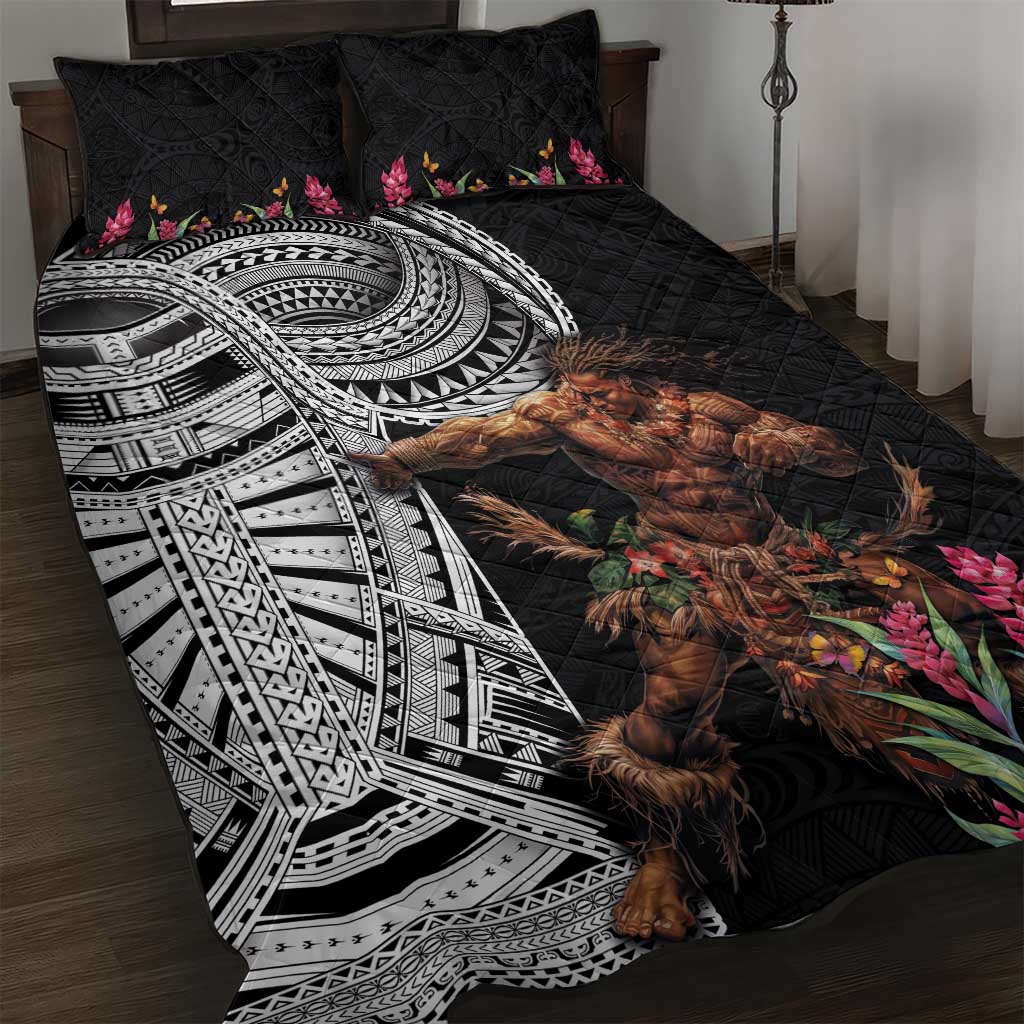 Samoan Warrior Art Tattoo Quilt Bed Set Polynesian Pattern and Teuila