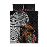 Samoan Warrior Art Tattoo Quilt Bed Set Polynesian Pattern and Teuila