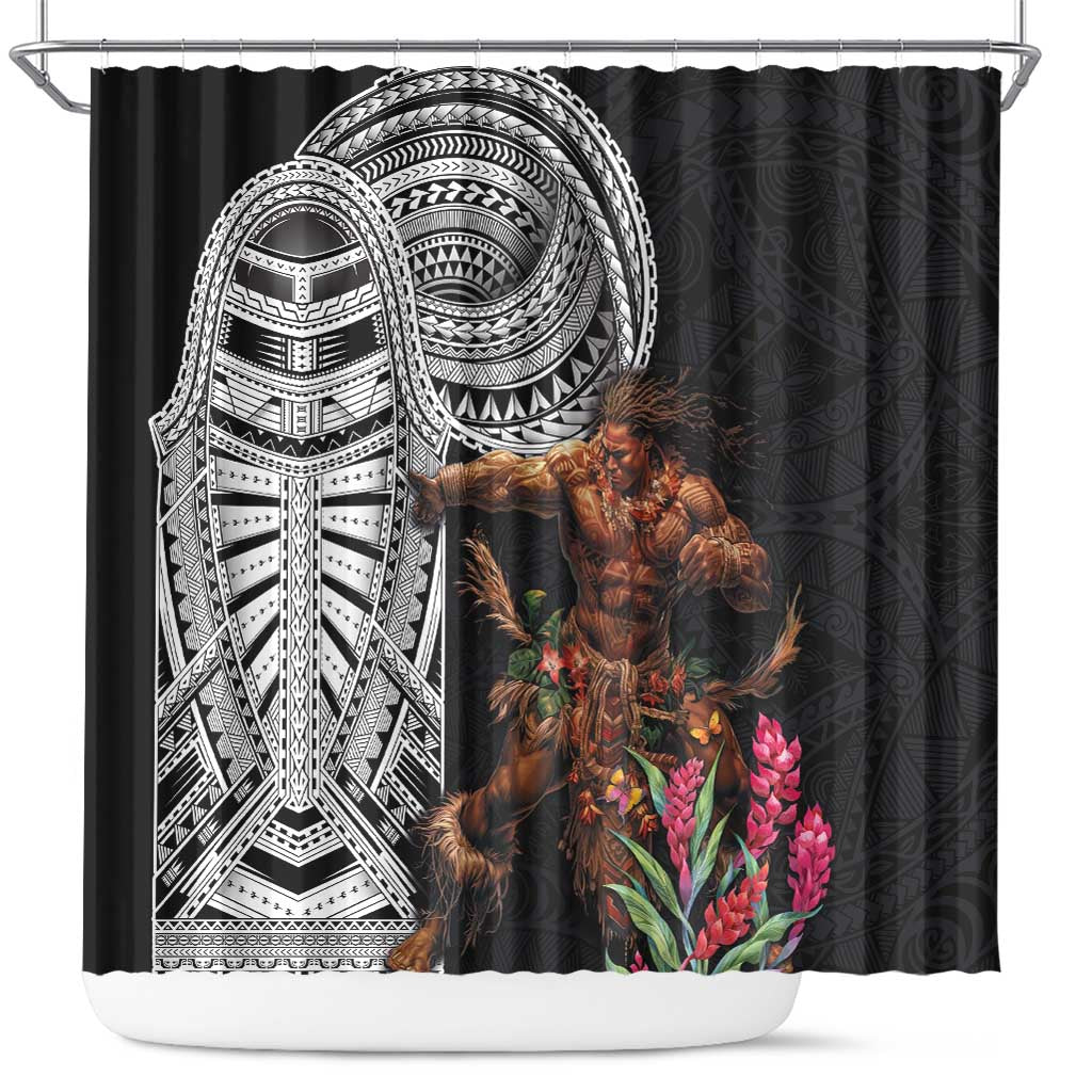 Samoan Warrior Art Tattoo Shower Curtain Polynesian Pattern and Teuila