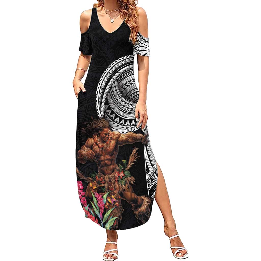 Samoan Warrior Art Tattoo Summer Maxi Dress Polynesian Pattern and Teuila