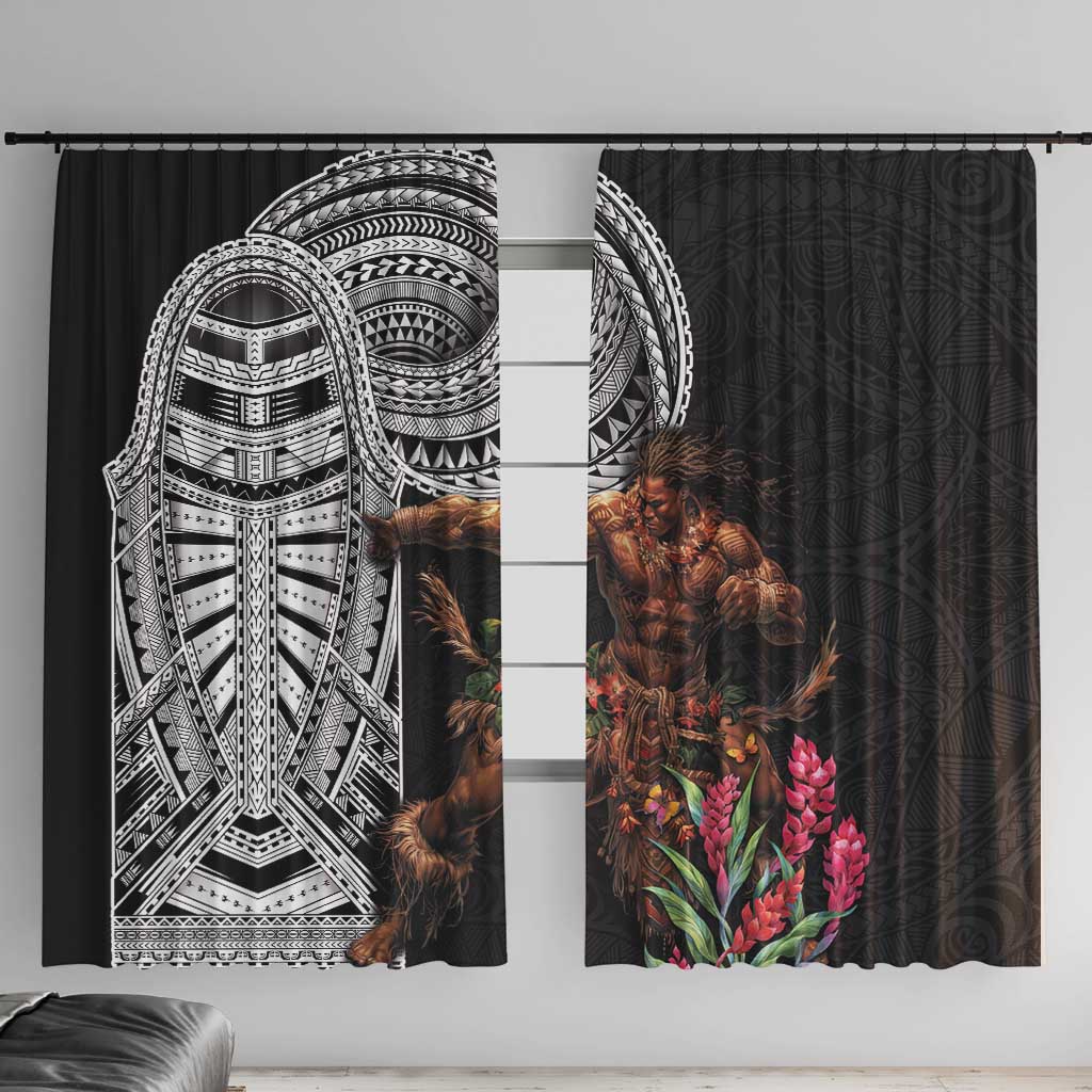 Samoan Warrior Art Tattoo Window Curtain Polynesian Pattern and Teuila