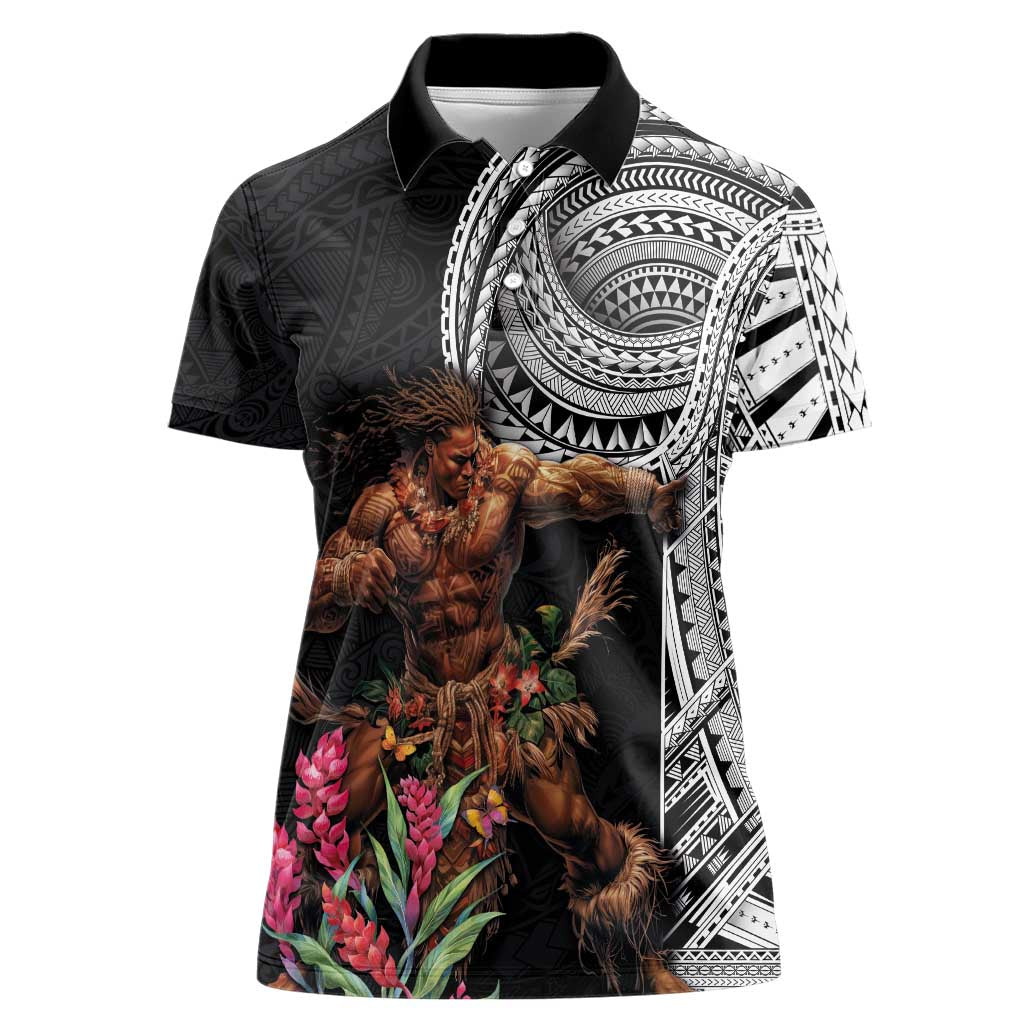 Samoan Warrior Art Tattoo Women Polo Shirt Polynesian Pattern and Teuila