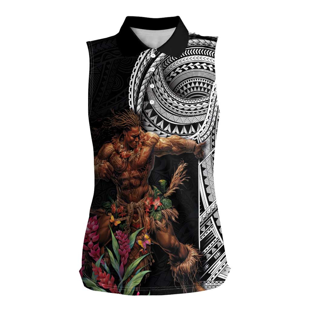 Samoan Warrior Art Tattoo Women Sleeveless Polo Shirt Polynesian Pattern and Teuila