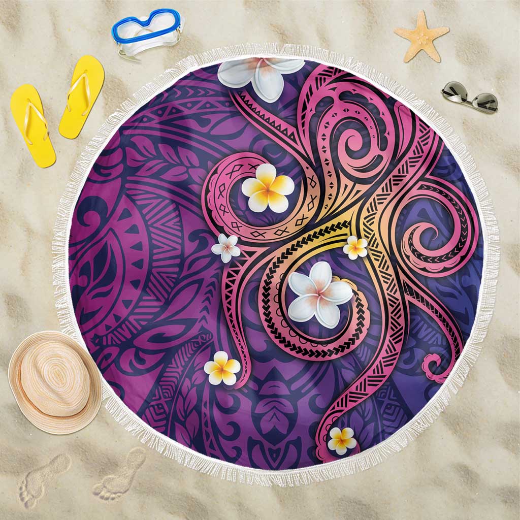 Hawaiian Octopus Tattoo and Frangipani Beach Blanket LT03 One Size 150cm Purple - Polynesian Pride