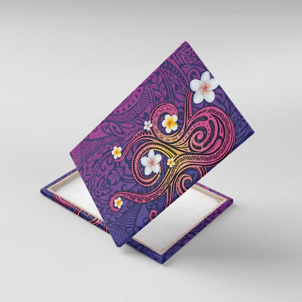 Hawaiian Octopus Tattoo and Frangipani Canvas Wall Art LT03 With Frame Purple - Polynesian Pride