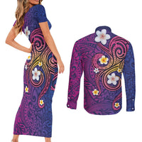 Hawaiian Octopus Tattoo and Frangipani Couples Matching Short Sleeve Bodycon Dress and Long Sleeve Button Shirt LT03 - Polynesian Pride