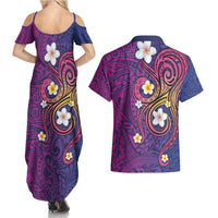 Hawaiian Octopus Tattoo and Frangipani Couples Matching Summer Maxi Dress and Hawaiian Shirt LT03 - Polynesian Pride