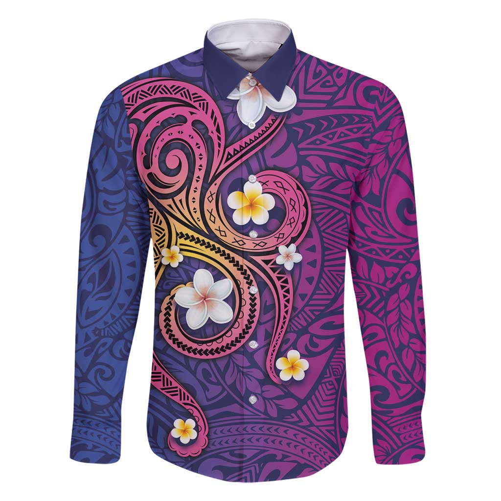 Hawaiian Octopus Tattoo and Frangipani Family Matching Mermaid Dress and Hawaiian Shirt LT03 Dad's Shirt - Long Sleeve Purple - Polynesian Pride