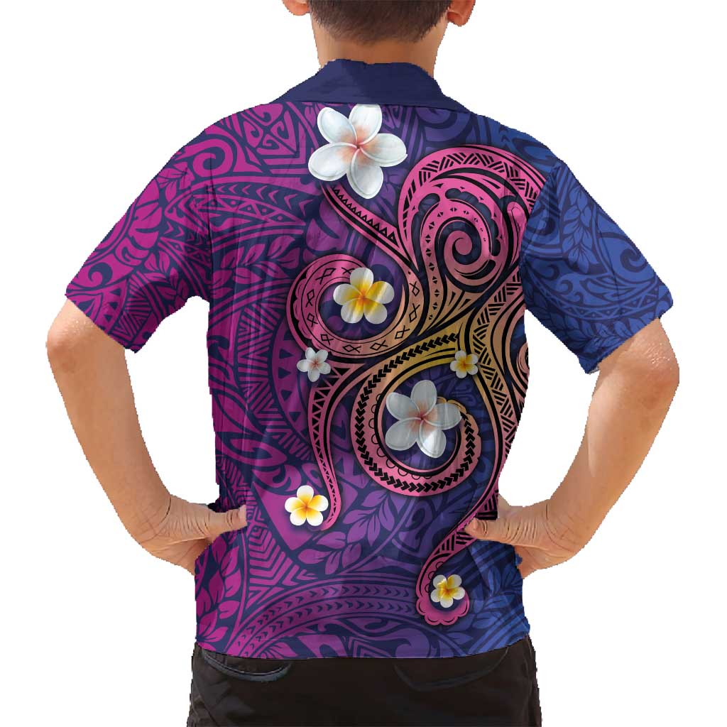Hawaiian Octopus Tattoo and Frangipani Family Matching Off Shoulder Maxi Dress and Hawaiian Shirt