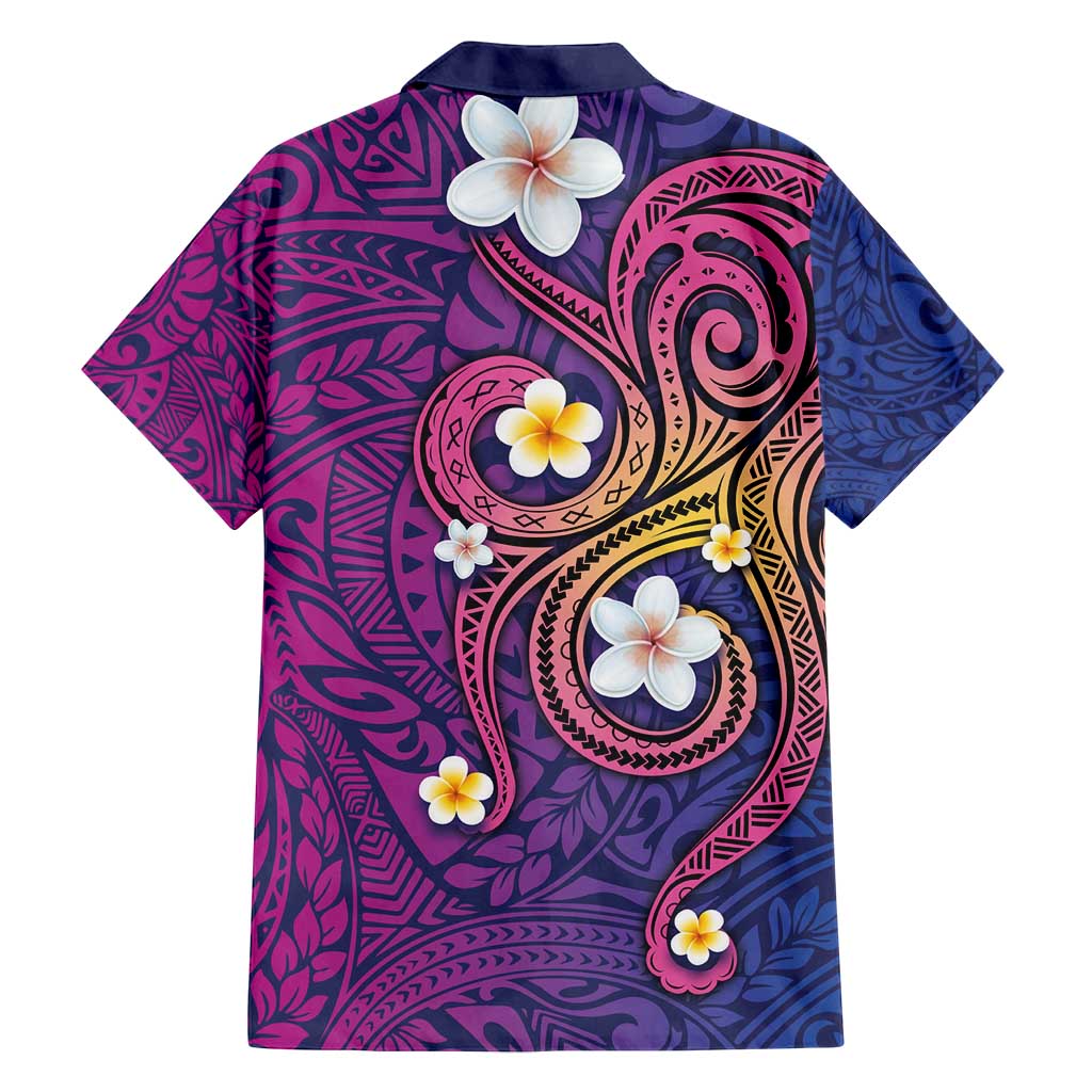 Hawaiian Octopus Tattoo and Frangipani Family Matching Off Shoulder Maxi Dress and Hawaiian Shirt