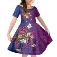 Hawaiian Octopus Tattoo and Frangipani Family Matching Summer Maxi Dress and Hawaiian Shirt LT03 Daughter's Dress Purple - Polynesian Pride