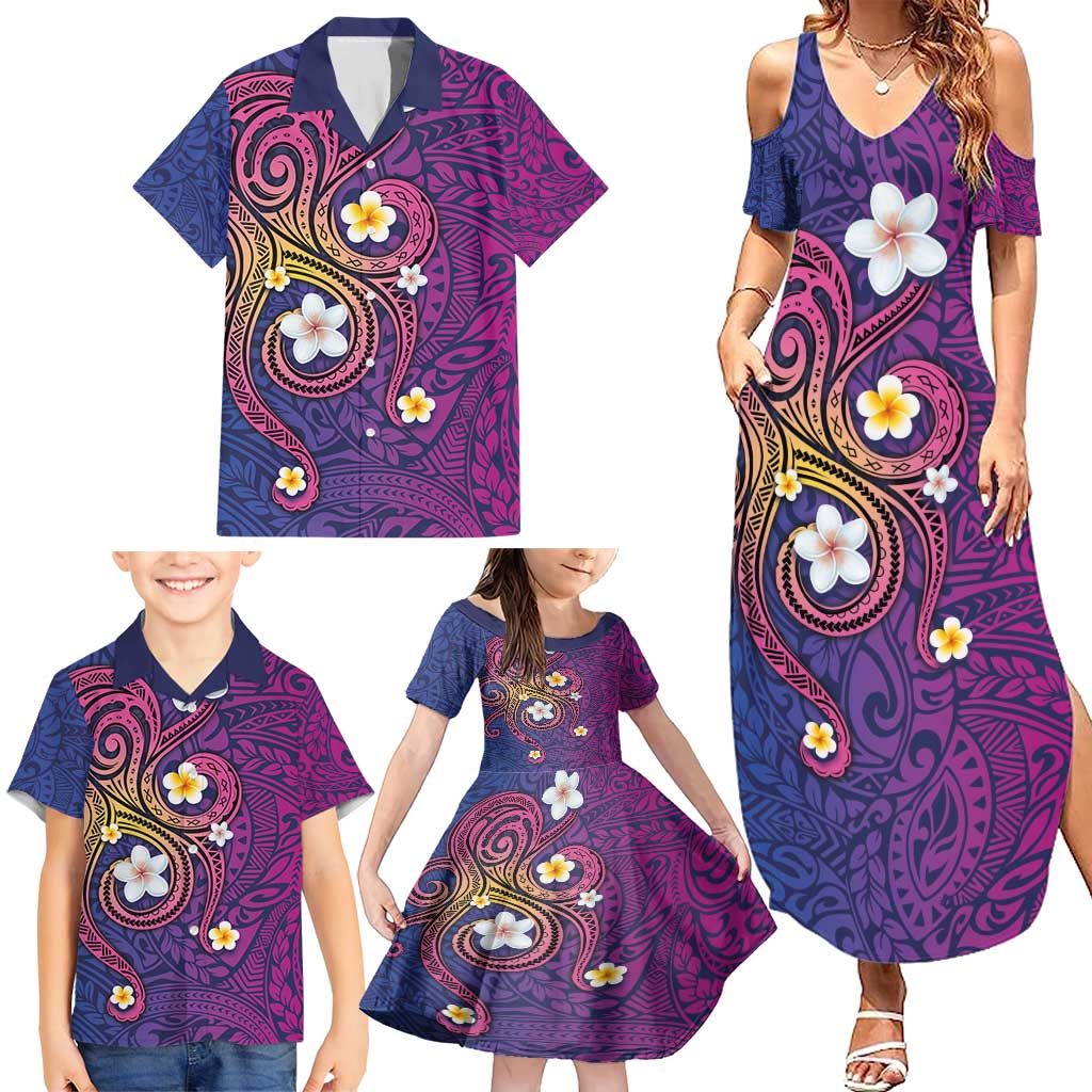Hawaiian Octopus Tattoo and Frangipani Family Matching Summer Maxi Dress and Hawaiian Shirt LT03 - Polynesian Pride