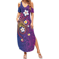 Hawaiian Octopus Tattoo and Frangipani Family Matching Summer Maxi Dress and Hawaiian Shirt LT03 Mom's Dress Purple - Polynesian Pride