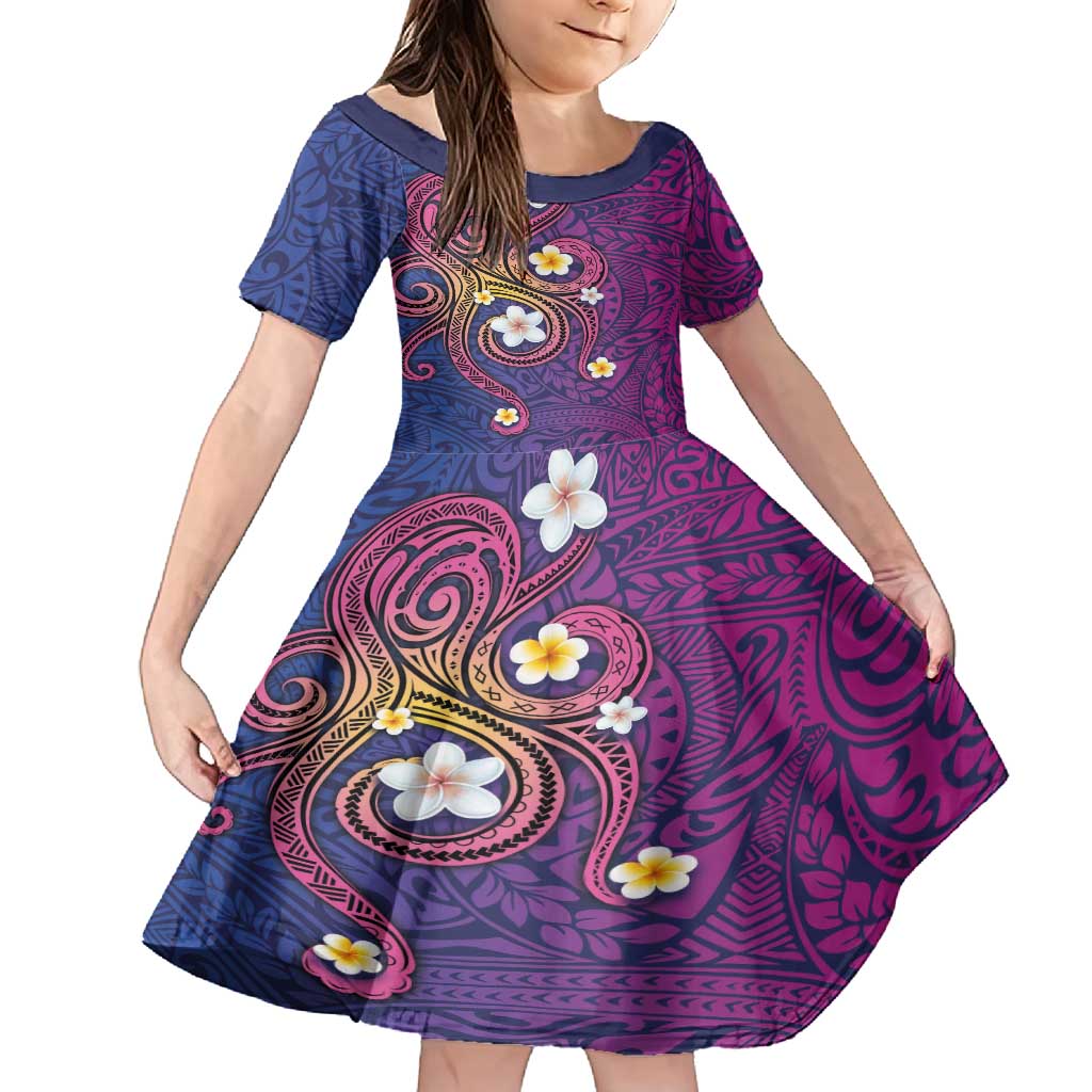 Hawaiian Octopus Tattoo and Frangipani Family Matching Tank Maxi Dress and Hawaiian Shirt LT03 Daughter's Dress Purple - Polynesian Pride