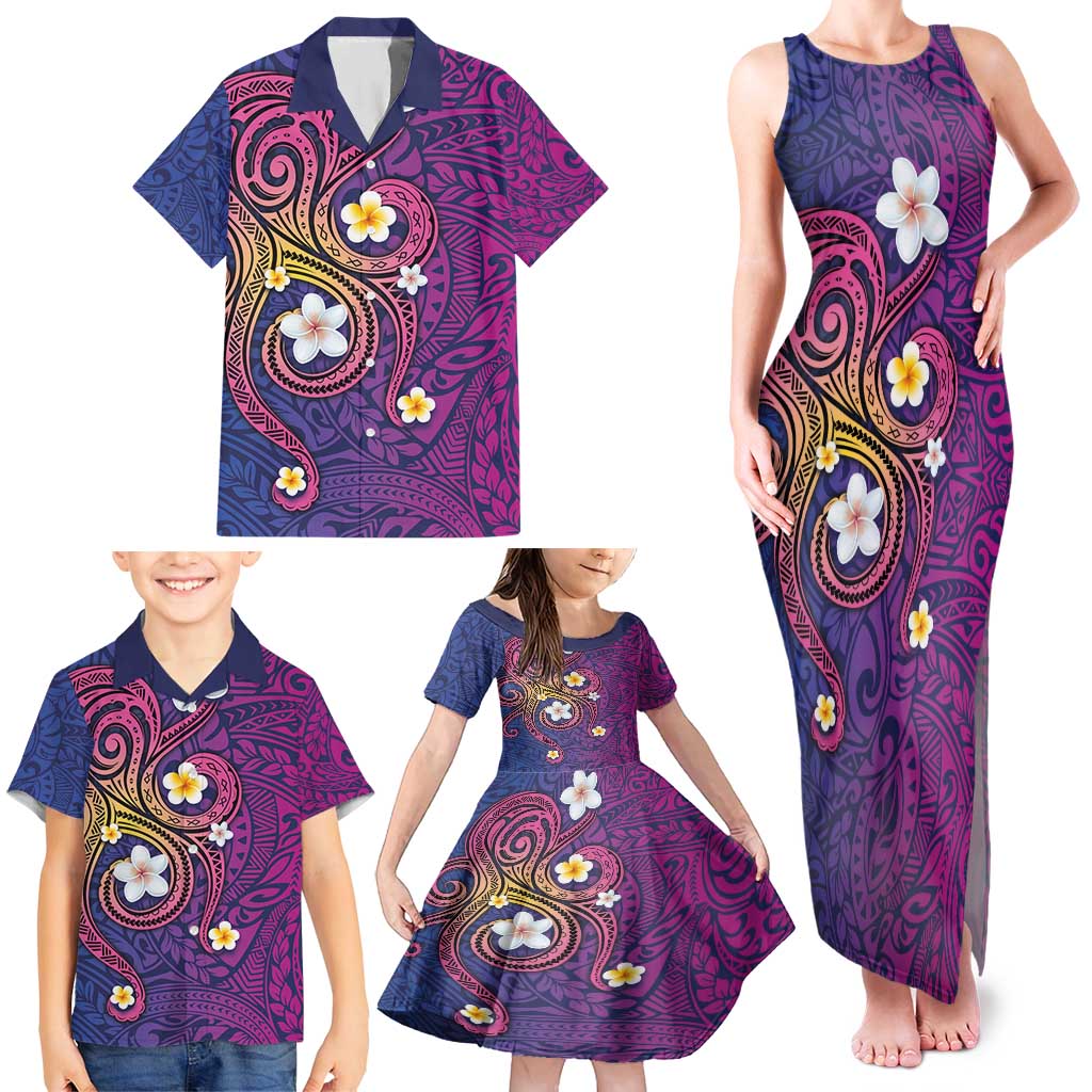 Hawaiian Octopus Tattoo and Frangipani Family Matching Tank Maxi Dress and Hawaiian Shirt