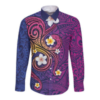 Hawaiian Octopus Tattoo and Frangipani Long Sleeve Button Shirt