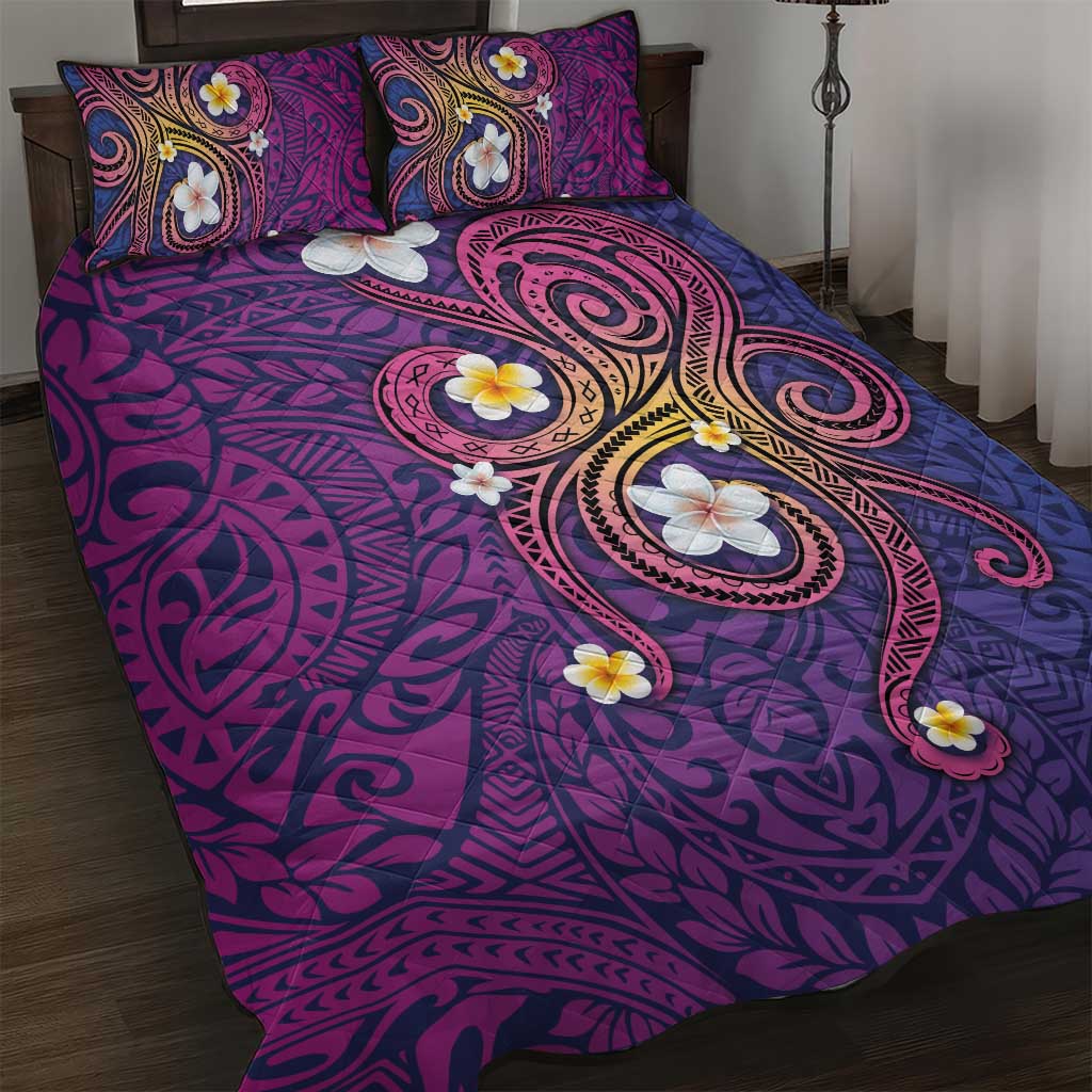 Hawaiian Octopus Tattoo and Frangipani Quilt Bed Set